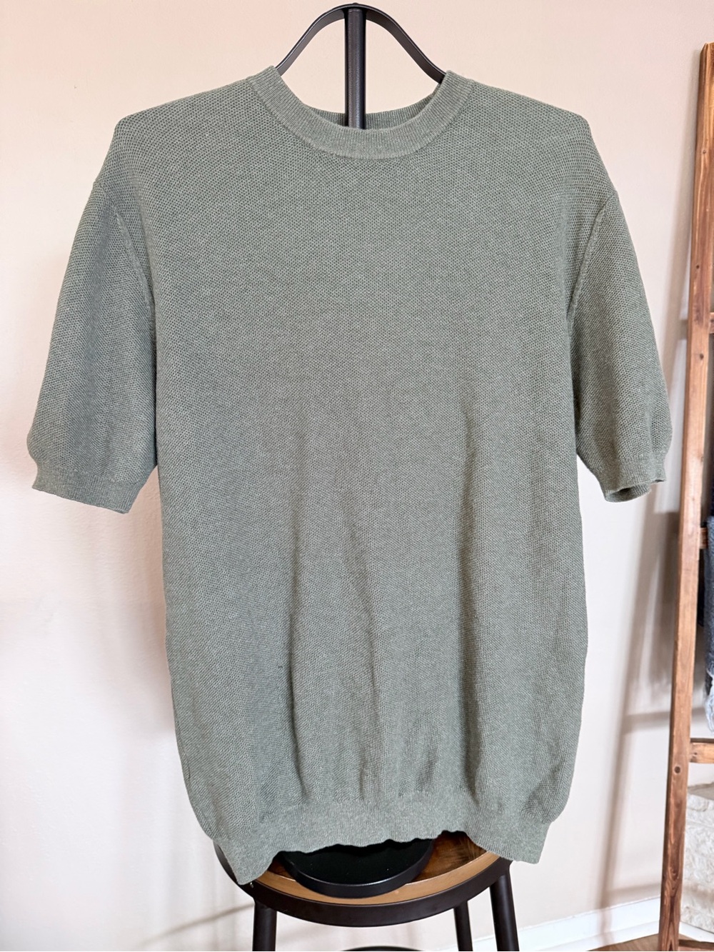 Men's Short-Sleeve Knit Sweater in Sage Green